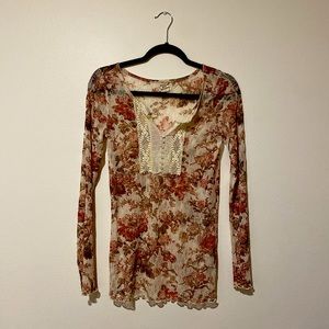 •DENIM & SUPPLY• Floral Mesh Lace Bib Henley